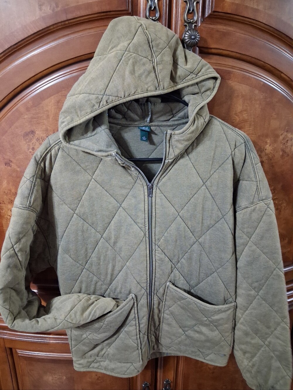 wild fable Rusty Green Quilted Hooded Jacket
